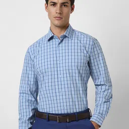 Van Heusen Men Spread Collar Gingham Checked Cotton Formal Shirt-image-1