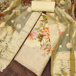 HERE&NOW Floral Printed Organza Unstitched Dress Material-picture-14