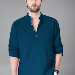 BHUVIKOO Band Collar Roll-Up Sleeves Short Kurta-picture-27