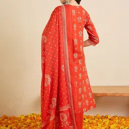 Indo Era Women Ethnic Motifs Printed Regular Thread Work Pure Cotton Kurta with Trousers & With Dupatta image 2