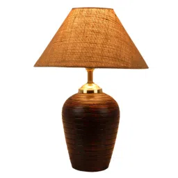 foziq Venice Brown Fabric Shade Night Lamp With Teracotta Base image 3