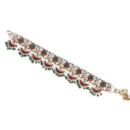 PANASH Pack Of 2 Gold-Plated Kundan Studded Anklets image 2