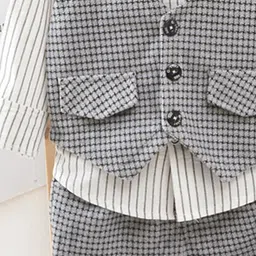 YK Boys Striped & Checked Single-Breasted Sleeveless 4-Pcs Party Suit Set image 3