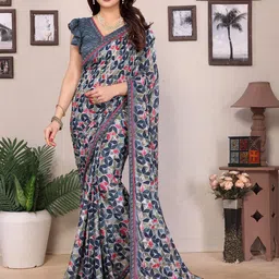 The Textile Hub Printed Beads and Stones Border Saree-picture-24
