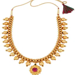 DIVASTRI 1gm Gold-Plated Cubic Zirconia Studded & Beaded Jewellery Set image 2