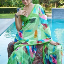 GHAN SALS Abstract Printed Baluchari Saree With Blouse Piece image 3
