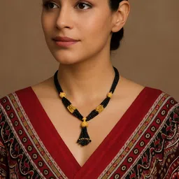 NINAMAAYRA Gold-Plated Artificial Stones & Beads Marathi Mani Mala Thushi Mangalsutra-picture-35