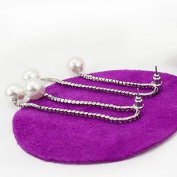 VAGHBHATT Silver-Plated Stainless Steel CZ Studded & Pearls Beaded Drop Earrings-picture-46