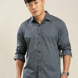 MARK & ALBERT Men India Slim Fit Geometric Printed Spread Collar Cotton Casual Shirt-picture-12