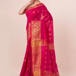 CXMAT Woven Design Zari Silk Cotton Handloom Taant Saree-image-29