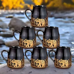 MITHILA Handicrafts Black & Gold-Toned Printed Ceramic Glossy Mugs Set of Cups and Mugs image 1