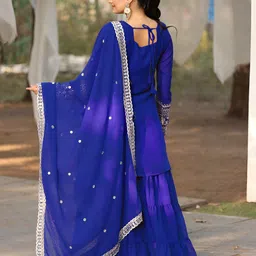 BAESD Women Ethnic Motifs Embroidered Regular Mirror Work Kurta with Sharara & Dupatta image 5