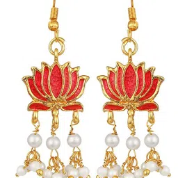 Stefan Set Of 4 Gold-Plated Kundan Studded & Beaded Tasselled Floral Shaped Drop Earrings image 2