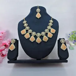 VATSALYA creation Alloy Gold- plated Beige Jewellery Set image 2