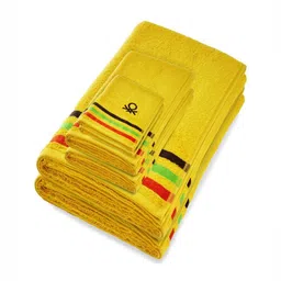 United Colors of Benetton Yellow & Green 6 Pieces Striped Cotton 450 GSM Towel Set-picture-12
