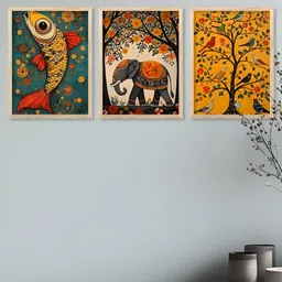 Kotart Brown & Yellow 3 Piece Wooden Birds and Animals Wall Arts image 2