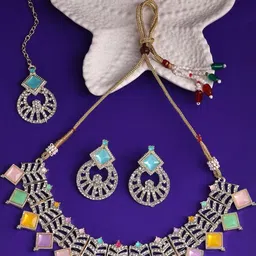 Sukkhi Gold-Plated American Diamond-Studded Jewellery Set-picture-37