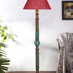 Devansh Maroon & Blue Frustum Shaped Wooden Traditional Floor Lamp image 2
