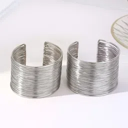 ORANGENYSHA Set Of 2 Rhodium-Plated Adjustable Cuff Bracelets-picture-31