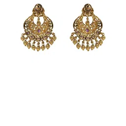South Temple Jewellery Gold-Plated Artificial Stones Studded & Beaded Crescent Chandbalis image 4