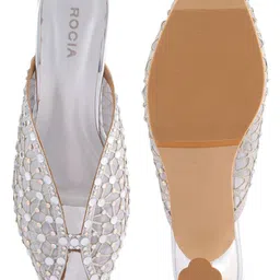 Rocia Diamond Embellished Net Stylish Party Kitten Mules Heels image 3