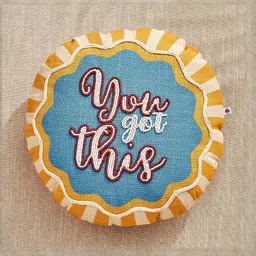 Home Centre Blue & Yellow Glance You Got This Beaded Filled Cotton Round Cushion-image-75