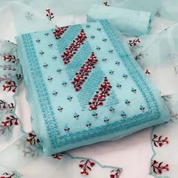 SAINOOR Floral Embroidered Sequinned Organza Unstitched Dress Material-image-89