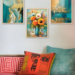 Kotart Brown & Blue 3 Pieces Wooden Floral and Botanical Wall Arts-picture-23