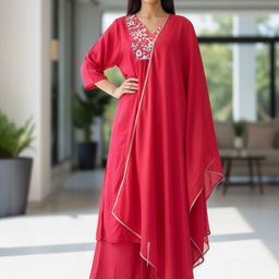 BAESD Women Floral Embroidered Thread Work Kurta with Palazzos & Dupatta-picture-26