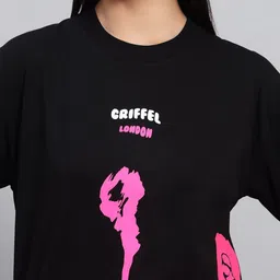 GRIFFEL Women Printed Pure Cotton Pockets T-shirt image 4