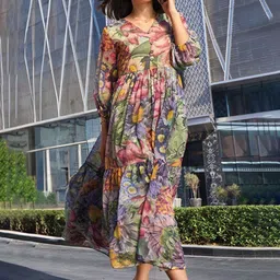 Pinly Women Abstract Printed Crepe Fit & Flare Dress-picture-20