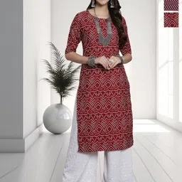 HERE&NOW Women Ethnic Motifs Printed Crepe Kurta Pack of-3-picture-41