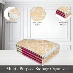 Aura Gold-Toned & White 4 Pieces Floral Printed Multi-Utility Organisers image 3