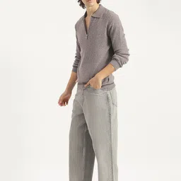 United Colors of Benetton Men Ribbed Shirt Collar Long Sleeves Woollen Sweater Vest image 3