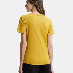 glito Women Printed Round Neck Polyester Yellow T-Shirt image 2