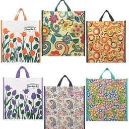 double r bags Multicolour Canvas Shopping Bags with Double Handles Pack of 6 Grocery Bags-picture-15