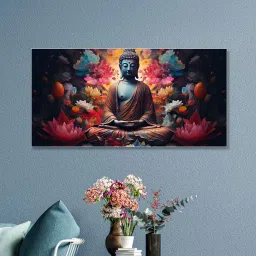 nestroots Canvas Framed Buddha Surrounded by Lotus Flower Wall Painting image 1