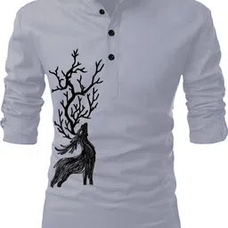 hfm Men Animal Print Cotton Blend Straight Kurta-picture-23