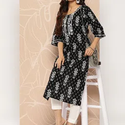prisca Women Floral Print Viscose Rayon Straight Kurta-picture-26