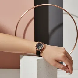 Moover Women Printed Dial & Leather Bracelet Style Straps Analogue Automatic Watch LEAFdial-BLK-J1 image 5