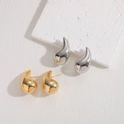 Celestique Set Of 2 Gold Toned & Silver Toned Teardrop Shaped Studs-picture-27