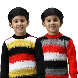 TRENDY WORLD Boys Pack of 2 Striped Woollen Pullover-image-75