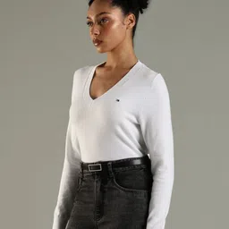 Tommy Hilfiger Outlet Women Cotton V-Neck Regular Fit Sweater image 3
