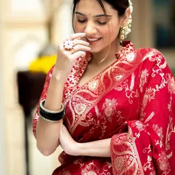 CaniBani Red Silk Blend Banarasi Sarees image 3