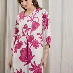 Indo Era Women Floral Printed Regular A-Line Kurta with Trousers image 3