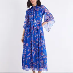 Styli Floral Print Tie-Up Neck Flared Sleeve A-Line Maxi Dress-picture-32