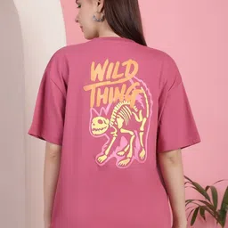 Tromko Women Pack of 2 Pink Panther Graphic Printed Round Neck Cotton Oversized T-shirts image 4