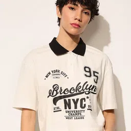 ONLY Women Typography Printed Polo Collar T-shirt-picture-39