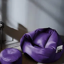 AARIJ MART 3-Pcs Purple Bean Bag With Footrest & Cushion image 5