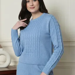 The Roadster Lifestyle Co Self Design Woolen Round Neck Sweater & Trousers Co-Ords image 1